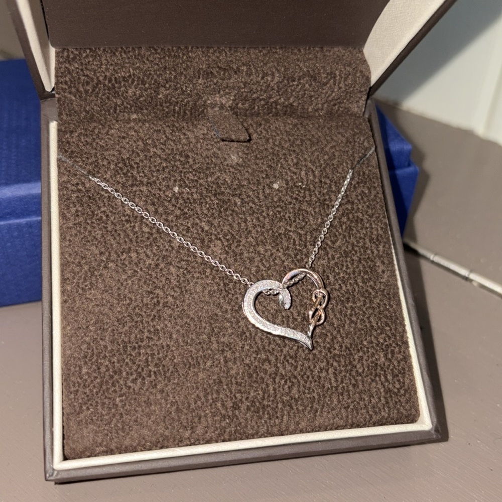 Silver Heart Pendant Necklace with Pave Diamonds
